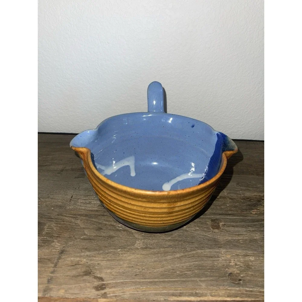 Studio Pottery Hand-Thrown Stoneware Batter Bowl Signed KH Periwinkle Blue